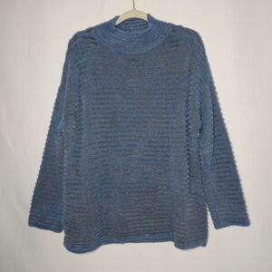 Chico's Zenergy Women's Blue Striped Faux Fur Sweater Size 3 XL
